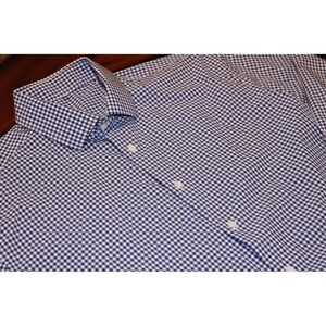 State and Liberty Shirt Mens 2XL Blue Gingham Dress Long Sleeve Spread Slim